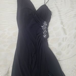 Black formal gown with high slit